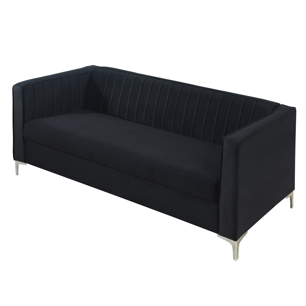 77" Velvet Upholstered Loveseat Sofa, Comfortable Thick Cusion Seat Sofa with Vertical Striped Decoration and Metal Legs