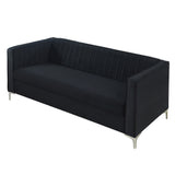 77" Velvet Upholstered Loveseat Sofa, Comfortable Thick Cusion Seat Sofa with Vertical Striped Decoration and Metal Legs