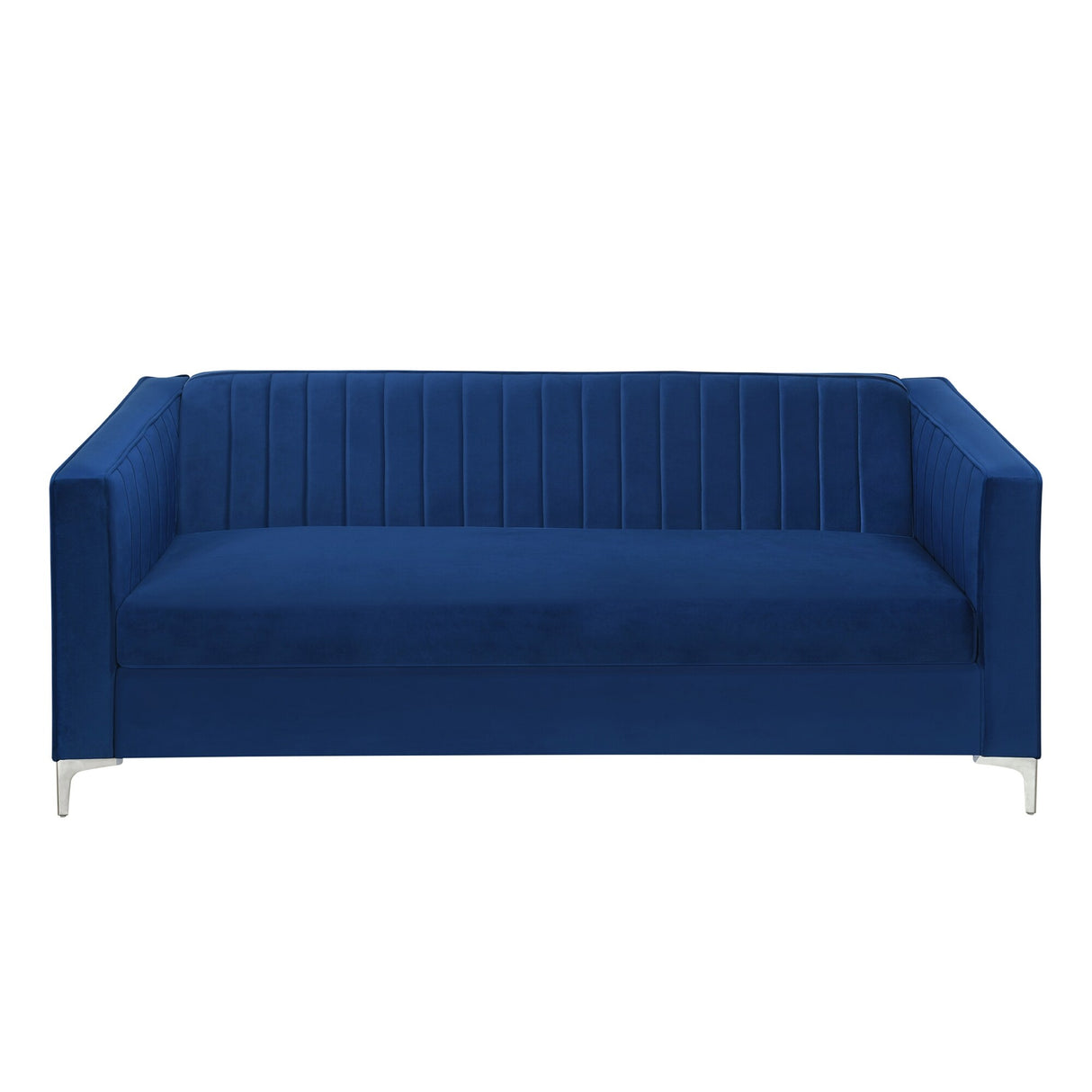 77" Velvet Upholstered Loveseat Sofa, Comfortable Thick Cusion Seat Sofa with Vertical Striped Decoration and Metal Legs