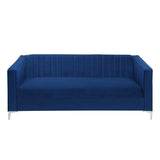 77" Velvet Upholstered Loveseat Sofa, Comfortable Thick Cusion Seat Sofa with Vertical Striped Decoration and Metal Legs
