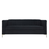 77" Velvet Upholstered Loveseat Sofa, Comfortable Thick Cusion Seat Sofa with Vertical Striped Decoration and Metal Legs