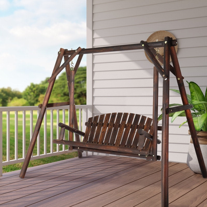 78 In. 2-Person Wood Patio Swing With Stand
