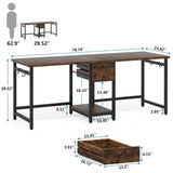 78 Inch 2 Person Desk with 2 Drawers, Long Computer Writing Desk