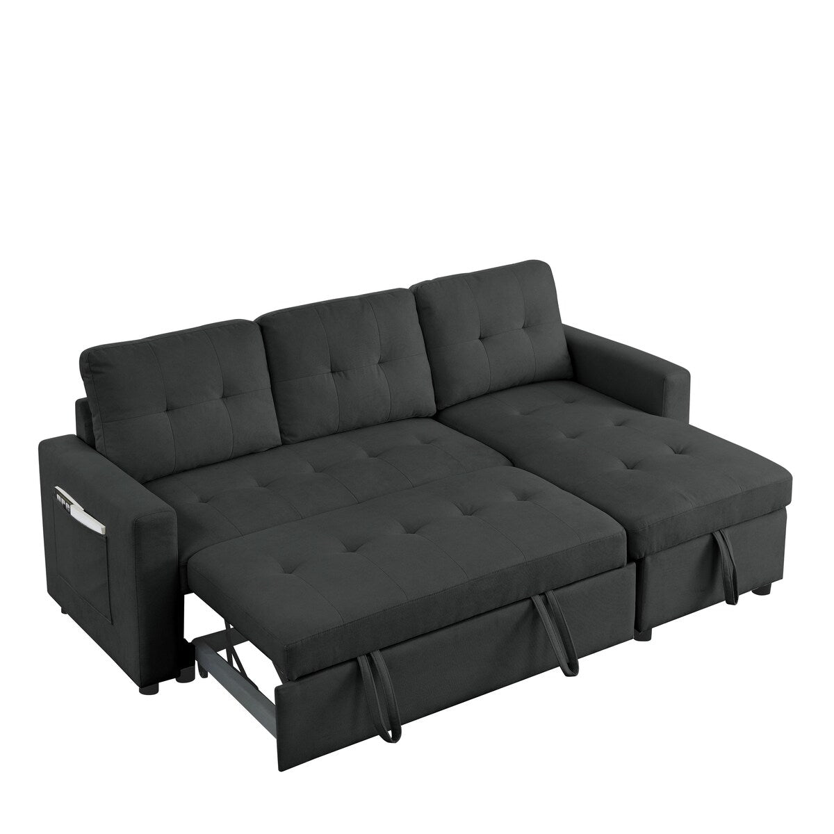 78.5-inch Beige Reversible Sleeper Sectional Sofa with Storage Chaise and Side Storage Bag - 78.5"W x 49"D x 31"H