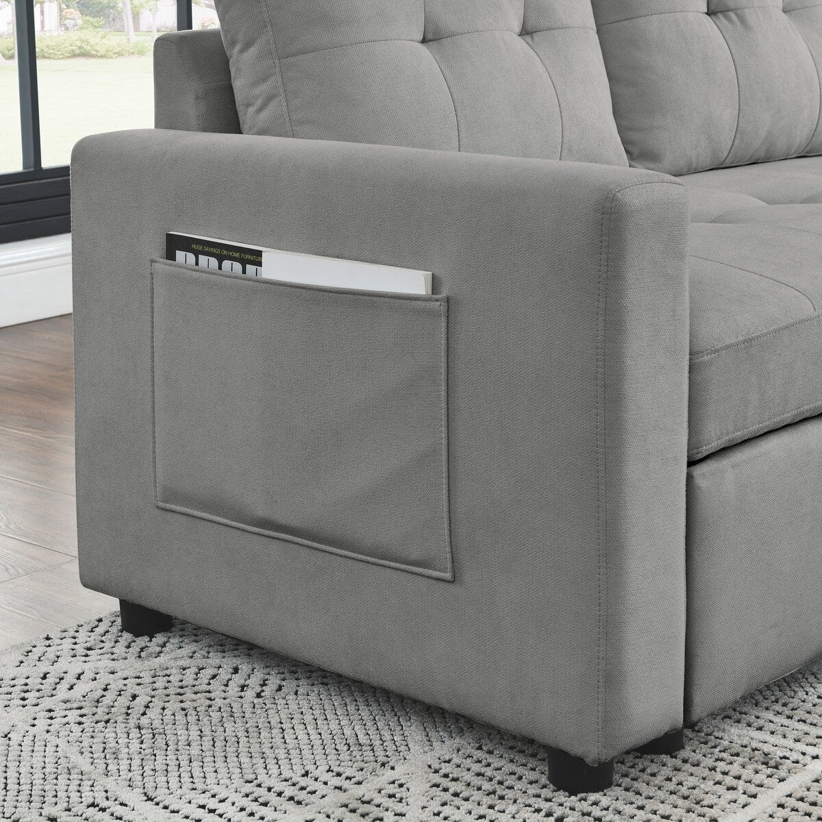 78.5-inch Beige Reversible Sleeper Sectional Sofa with Storage Chaise and Side Storage Bag - 78.5"W x 49"D x 31"H