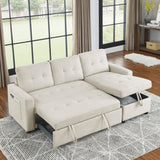 78.5-inch Beige Reversible Sleeper Sectional Sofa with Storage Chaise and Side Storage Bag - 78.5"W x 49"D x 31"H