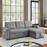 78.5-inch Beige Reversible Sleeper Sectional Sofa with Storage Chaise and Side Storage Bag - 78.5"W x 49"D x 31"H