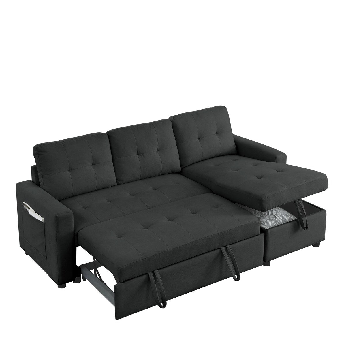 78.5-inch Beige Reversible Sleeper Sectional Sofa with Storage Chaise and Side Storage Bag - 78.5"W x 49"D x 31"H