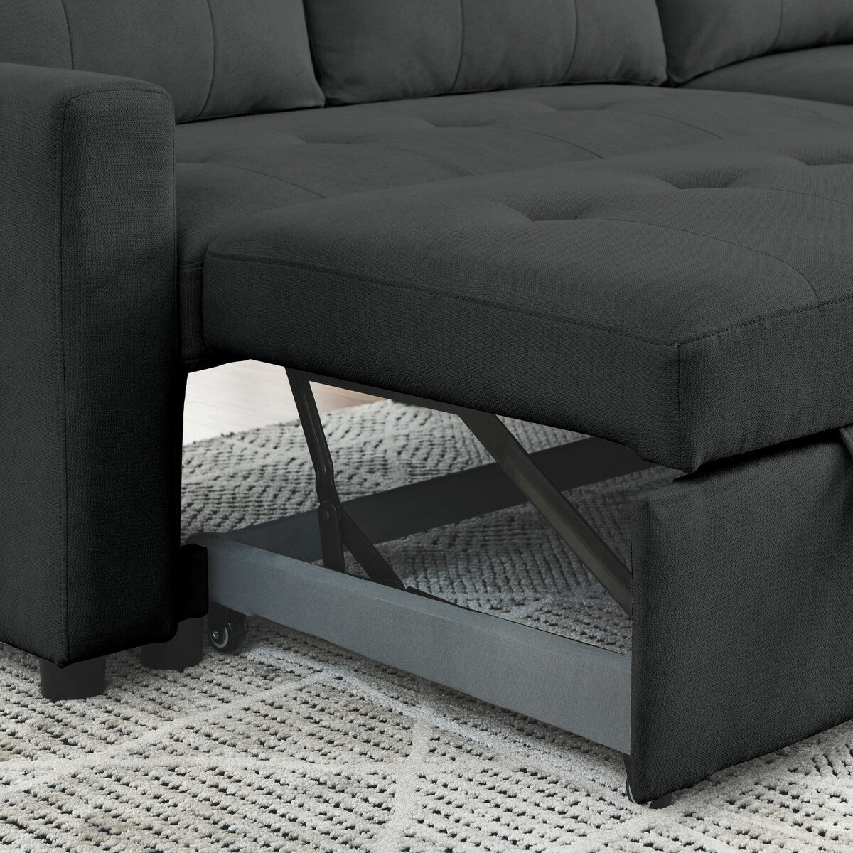 78.5-inch Beige Reversible Sleeper Sectional Sofa with Storage Chaise and Side Storage Bag - 78.5"W x 49"D x 31"H