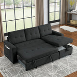 78.5-inch Beige Reversible Sleeper Sectional Sofa with Storage Chaise and Side Storage Bag - 78.5"W x 49"D x 31"H