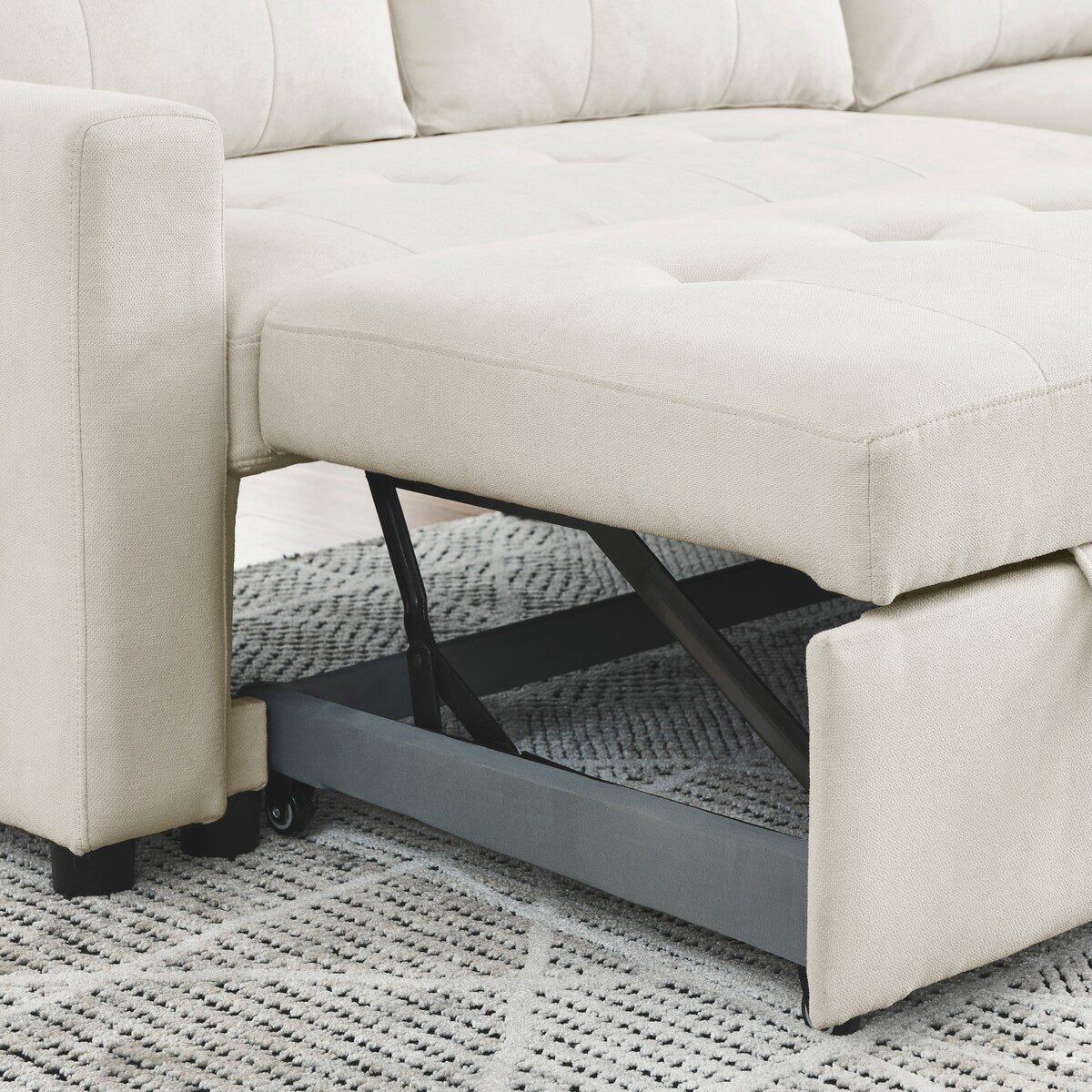 78.5-inch Beige Reversible Sleeper Sectional Sofa with Storage Chaise and Side Storage Bag - 78.5"W x 49"D x 31"H