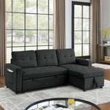 78.5-inch Beige Reversible Sleeper Sectional Sofa with Storage Chaise and Side Storage Bag - 78.5"W x 49"D x 31"H