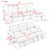 78.5-inch Beige Reversible Sleeper Sectional Sofa with Storage Chaise and Side Storage Bag - 78.5"W x 49"D x 31"H