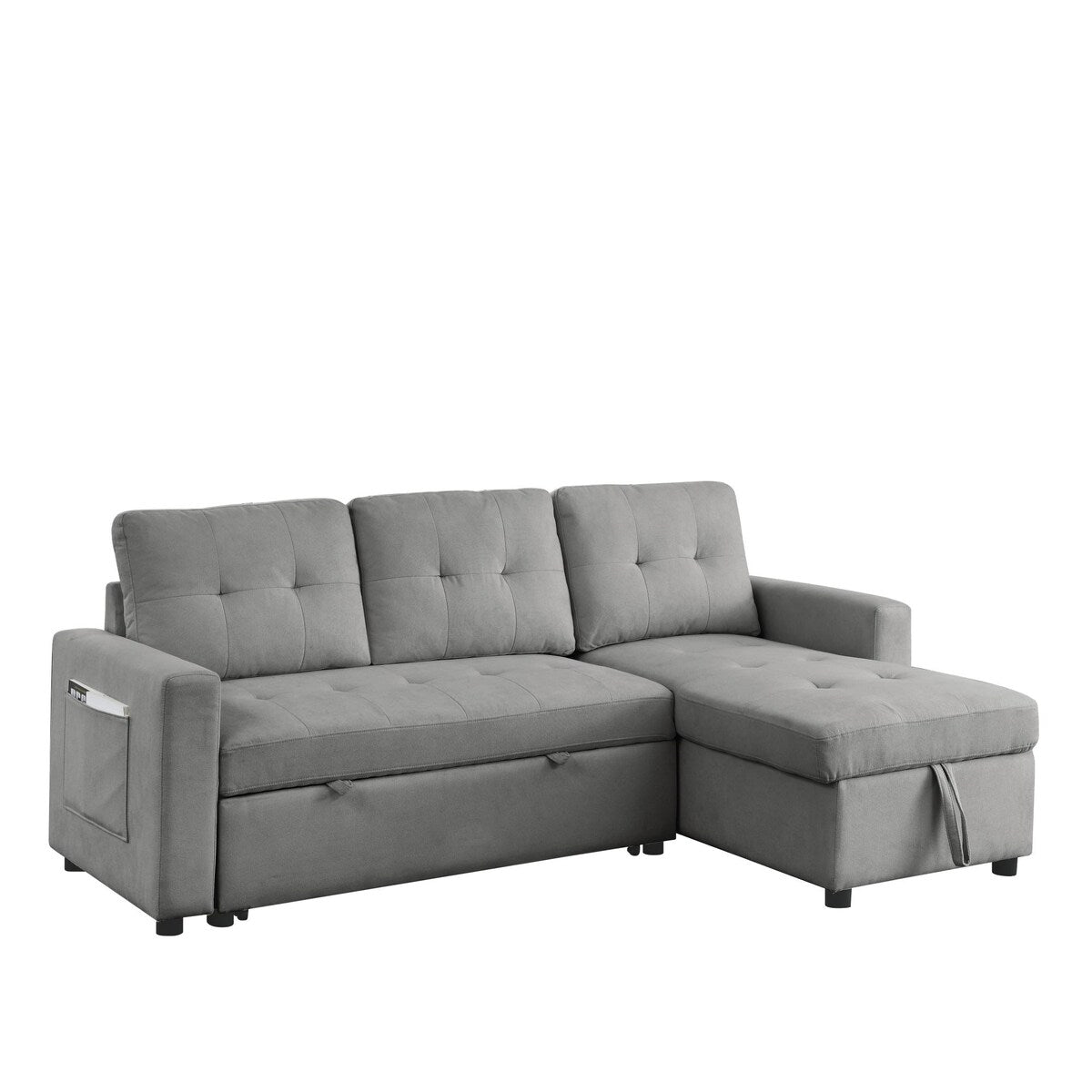 78.5-inch Beige Reversible Sleeper Sectional Sofa with Storage Chaise and Side Storage Bag - 78.5"W x 49"D x 31"H