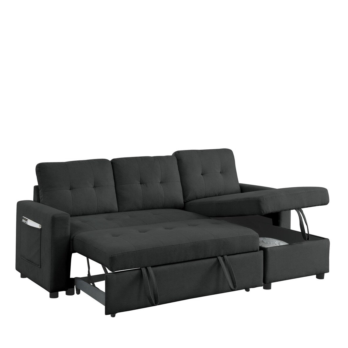 78.5-inch Beige Reversible Sleeper Sectional Sofa with Storage Chaise and Side Storage Bag - 78.5"W x 49"D x 31"H
