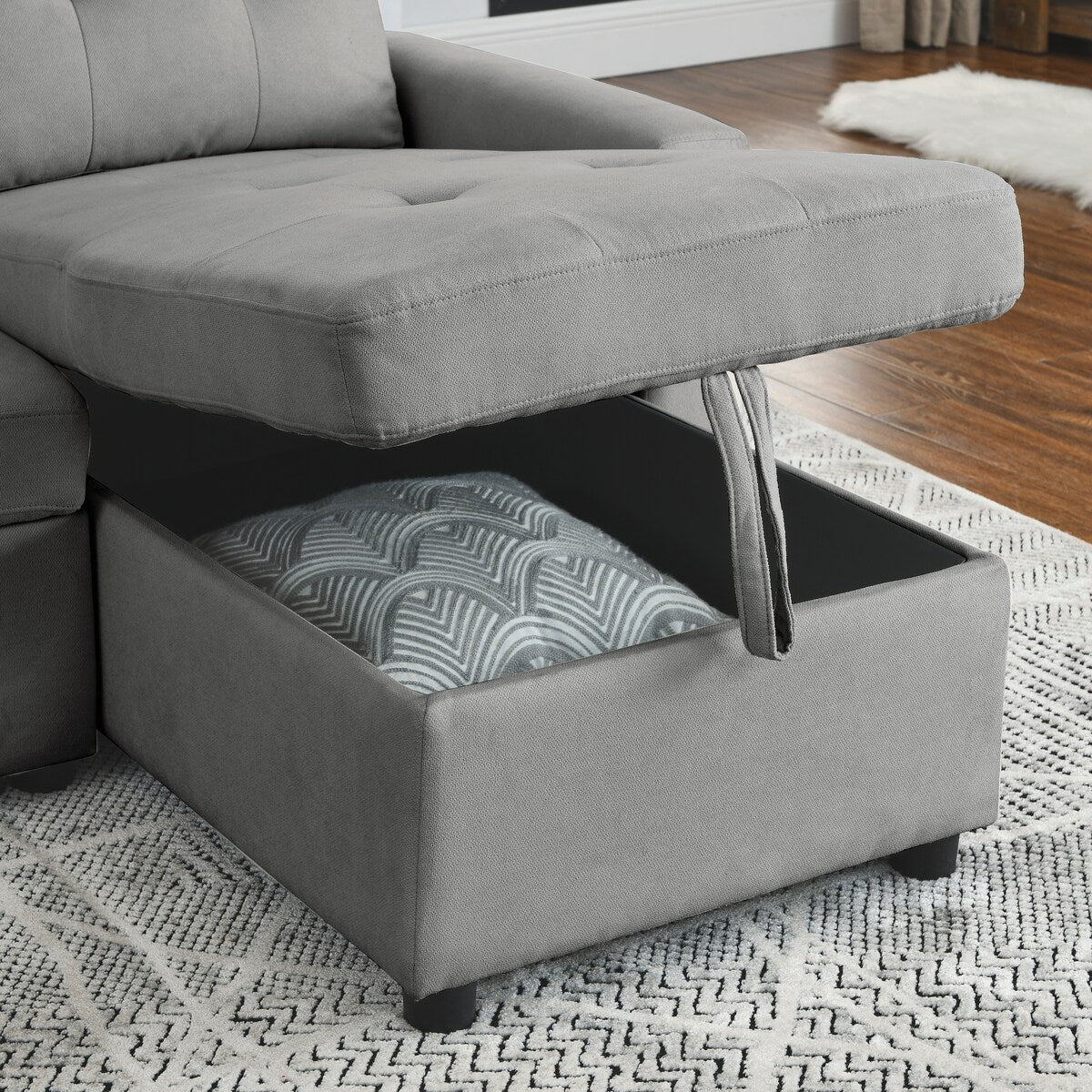 78.5-inch Beige Reversible Sleeper Sectional Sofa with Storage Chaise and Side Storage Bag - 78.5"W x 49"D x 31"H