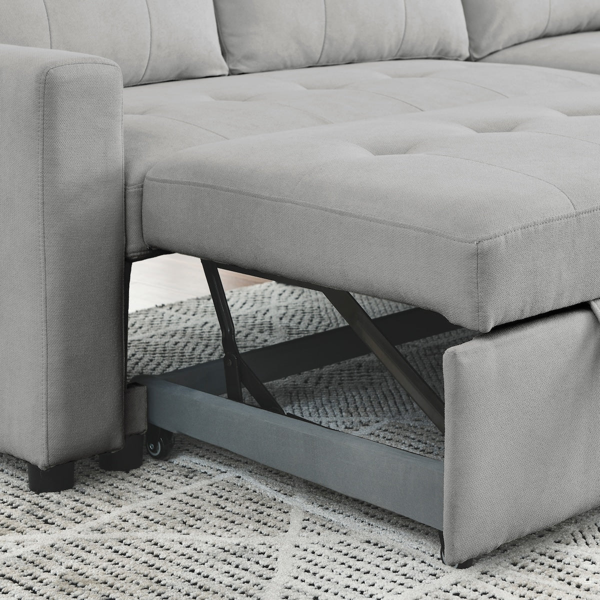 78.5-inch Beige Reversible Sleeper Sectional Sofa with Storage Chaise and Side Storage Bag - 78.5"W x 49"D x 31"H