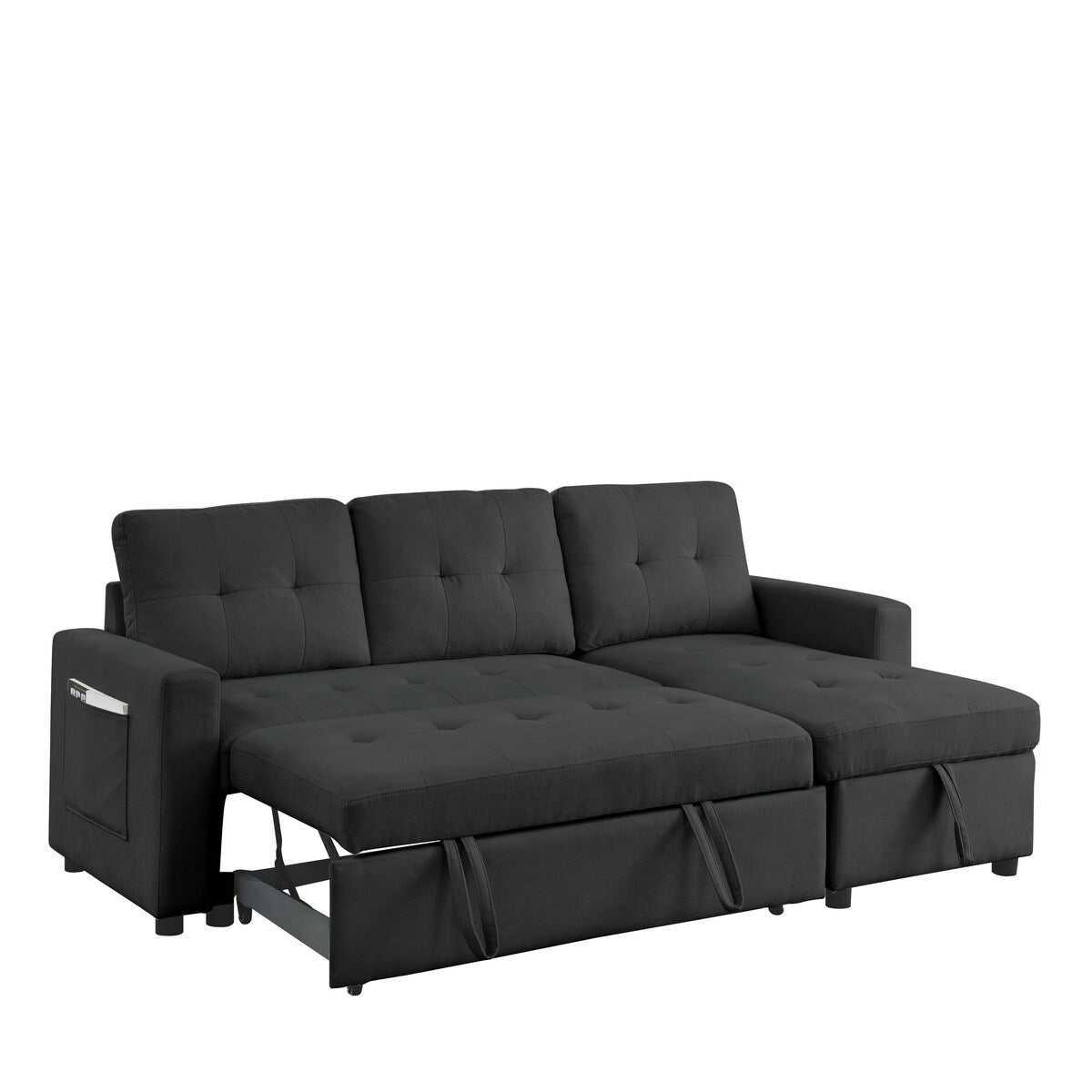 78.5-inch Beige Reversible Sleeper Sectional Sofa with Storage Chaise and Side Storage Bag - 78.5"W x 49"D x 31"H