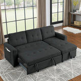 78.5-inch Beige Reversible Sleeper Sectional Sofa with Storage Chaise and Side Storage Bag - 78.5"W x 49"D x 31"H