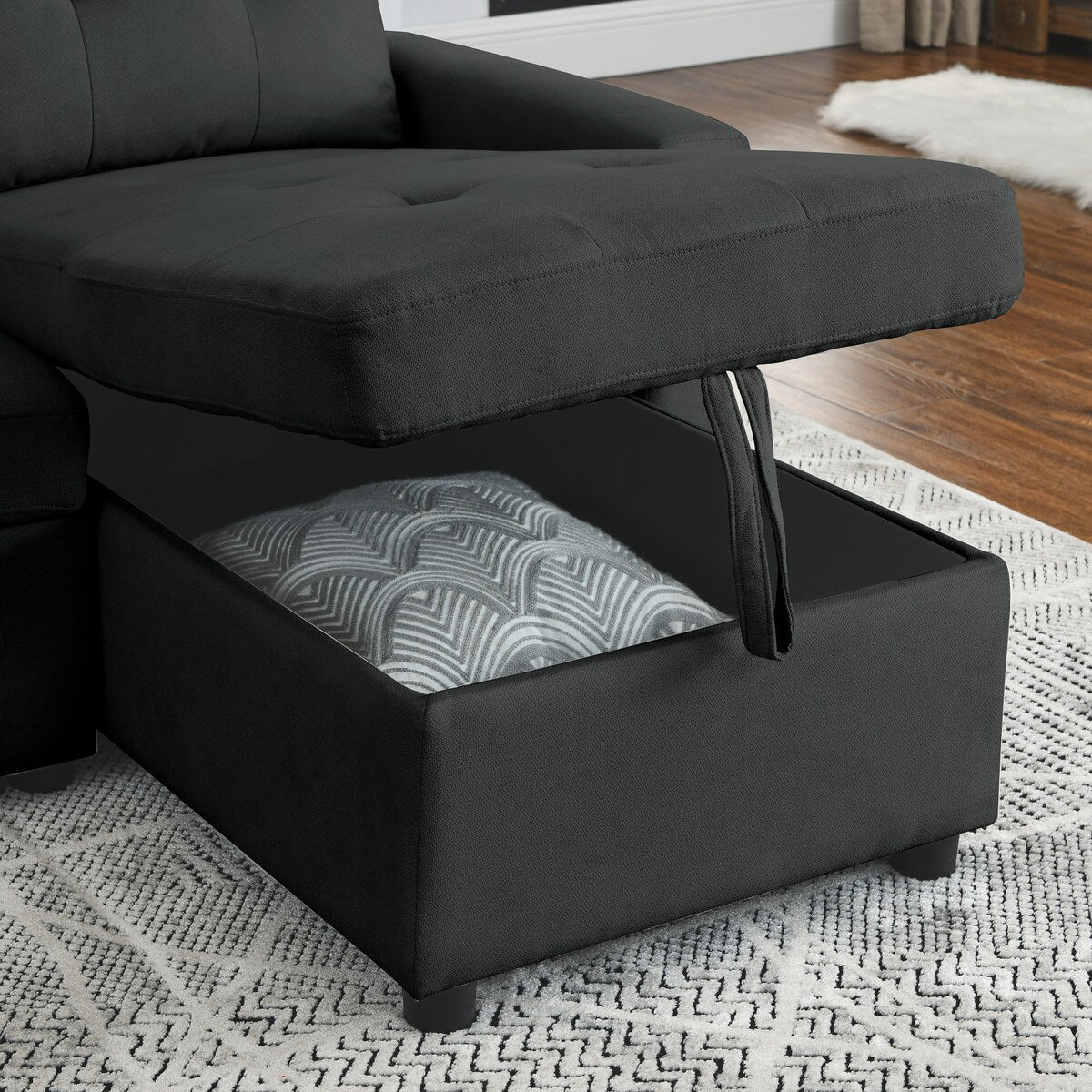 78.5-inch Beige Reversible Sleeper Sectional Sofa with Storage Chaise and Side Storage Bag - 78.5"W x 49"D x 31"H