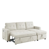78.5-inch Beige Reversible Sleeper Sectional Sofa with Storage Chaise and Side Storage Bag - 78.5"W x 49"D x 31"H