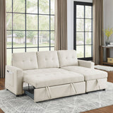 78.5-inch Beige Reversible Sleeper Sectional Sofa with Storage Chaise and Side Storage Bag - 78.5"W x 49"D x 31"H