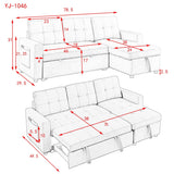 78.5-inch Beige Reversible Sleeper Sectional Sofa with Storage Chaise and Side Storage Bag - 78.5"W x 49"D x 31"H