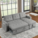 78.5-inch Beige Reversible Sleeper Sectional Sofa with Storage Chaise and Side Storage Bag - 78.5"W x 49"D x 31"H