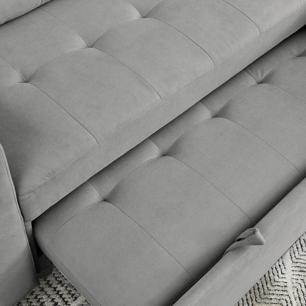 78.5-inch Beige Reversible Sleeper Sectional Sofa with Storage Chaise and Side Storage Bag - 78.5"W x 49"D x 31"H