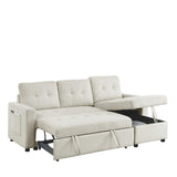 78.5-inch Beige Reversible Sleeper Sectional Sofa with Storage Chaise and Side Storage Bag - 78.5"W x 49"D x 31"H
