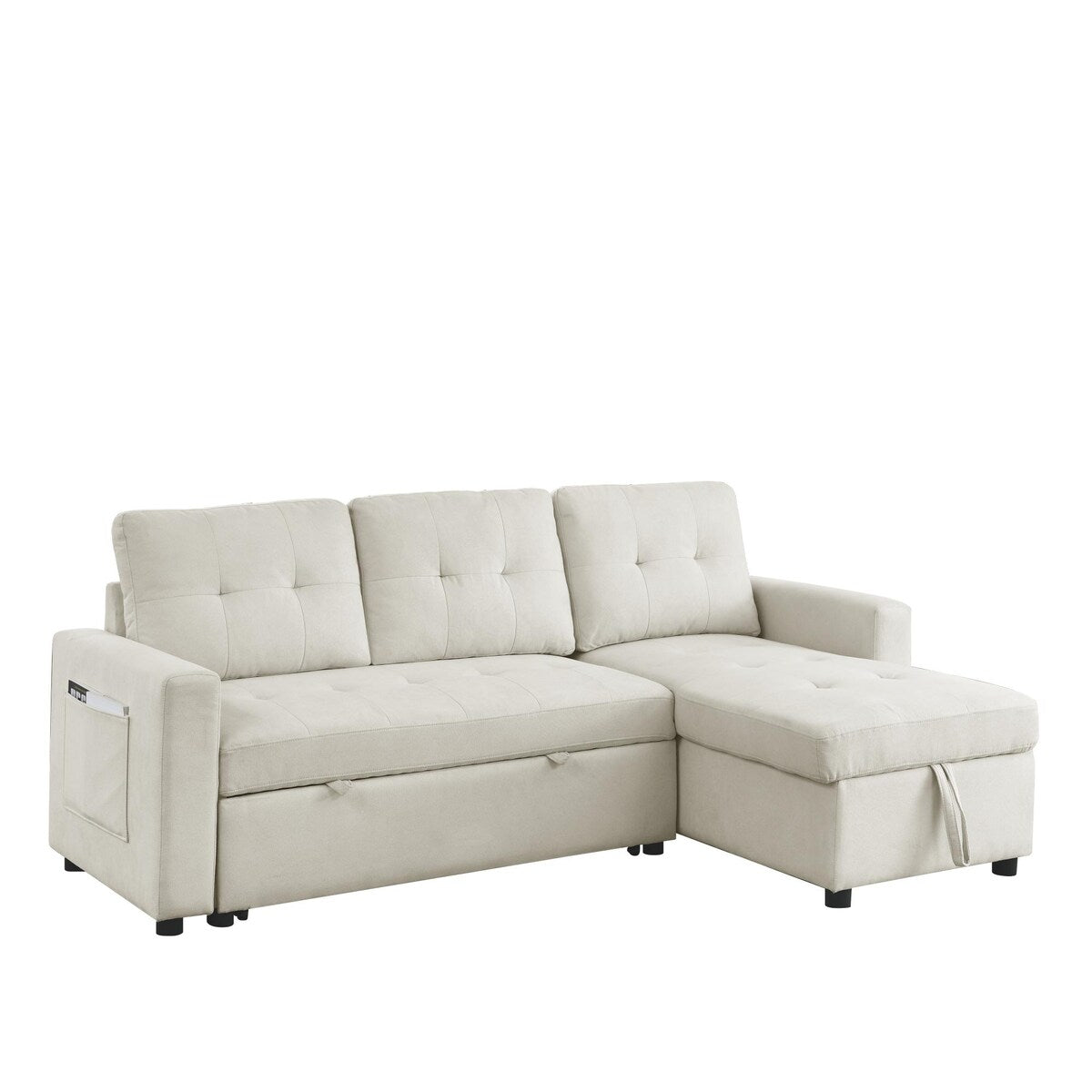 78.5-inch Beige Reversible Sleeper Sectional Sofa with Storage Chaise and Side Storage Bag - 78.5"W x 49"D x 31"H