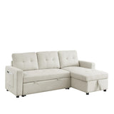78.5-inch Beige Reversible Sleeper Sectional Sofa with Storage Chaise and Side Storage Bag - 78.5"W x 49"D x 31"H