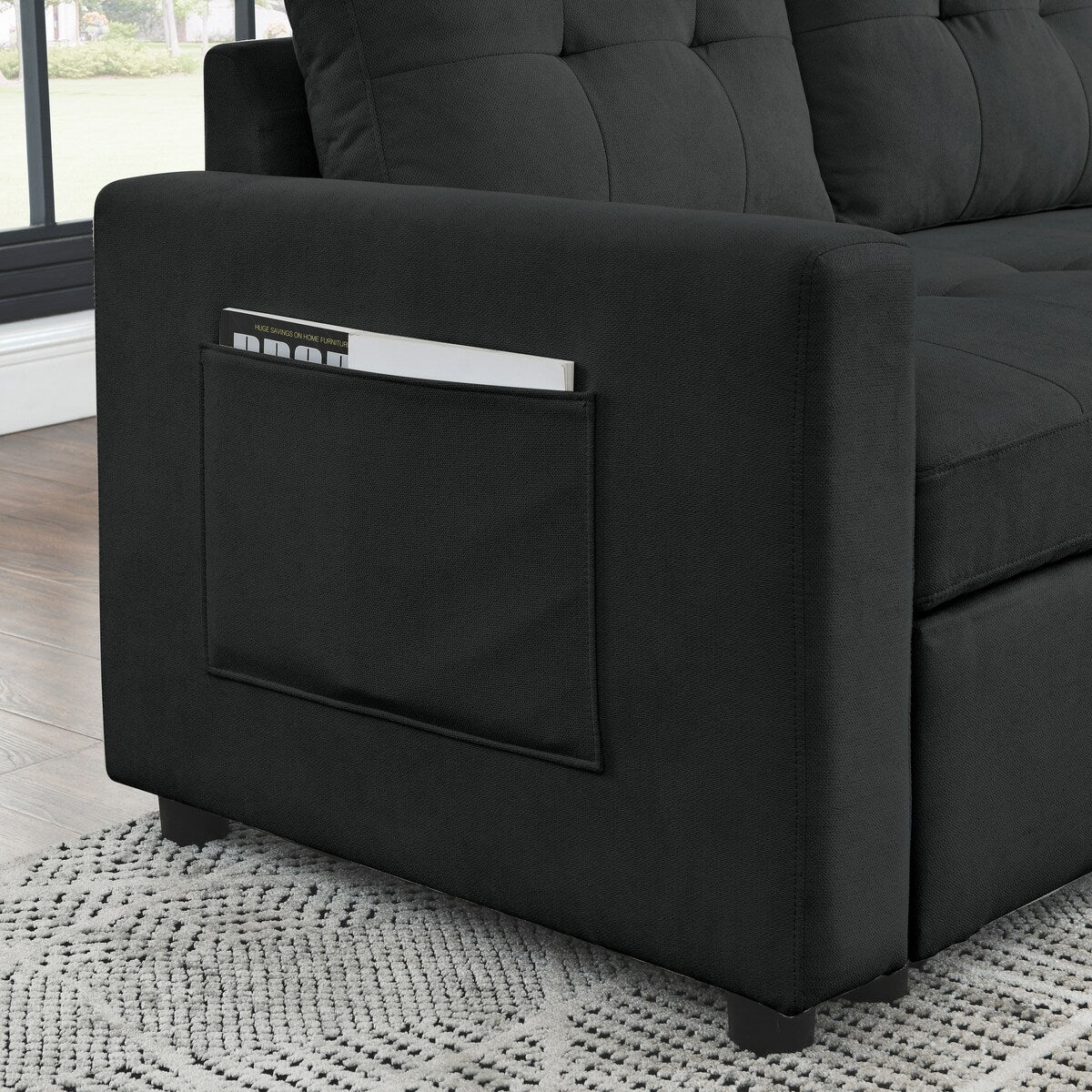 78.5-inch Beige Reversible Sleeper Sectional Sofa with Storage Chaise and Side Storage Bag - 78.5"W x 49"D x 31"H