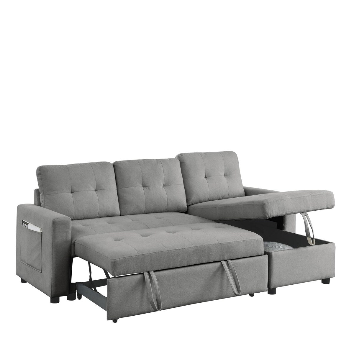 78.5-inch Beige Reversible Sleeper Sectional Sofa with Storage Chaise and Side Storage Bag - 78.5"W x 49"D x 31"H