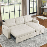 78.5-inch Beige Reversible Sleeper Sectional Sofa with Storage Chaise and Side Storage Bag - 78.5"W x 49"D x 31"H