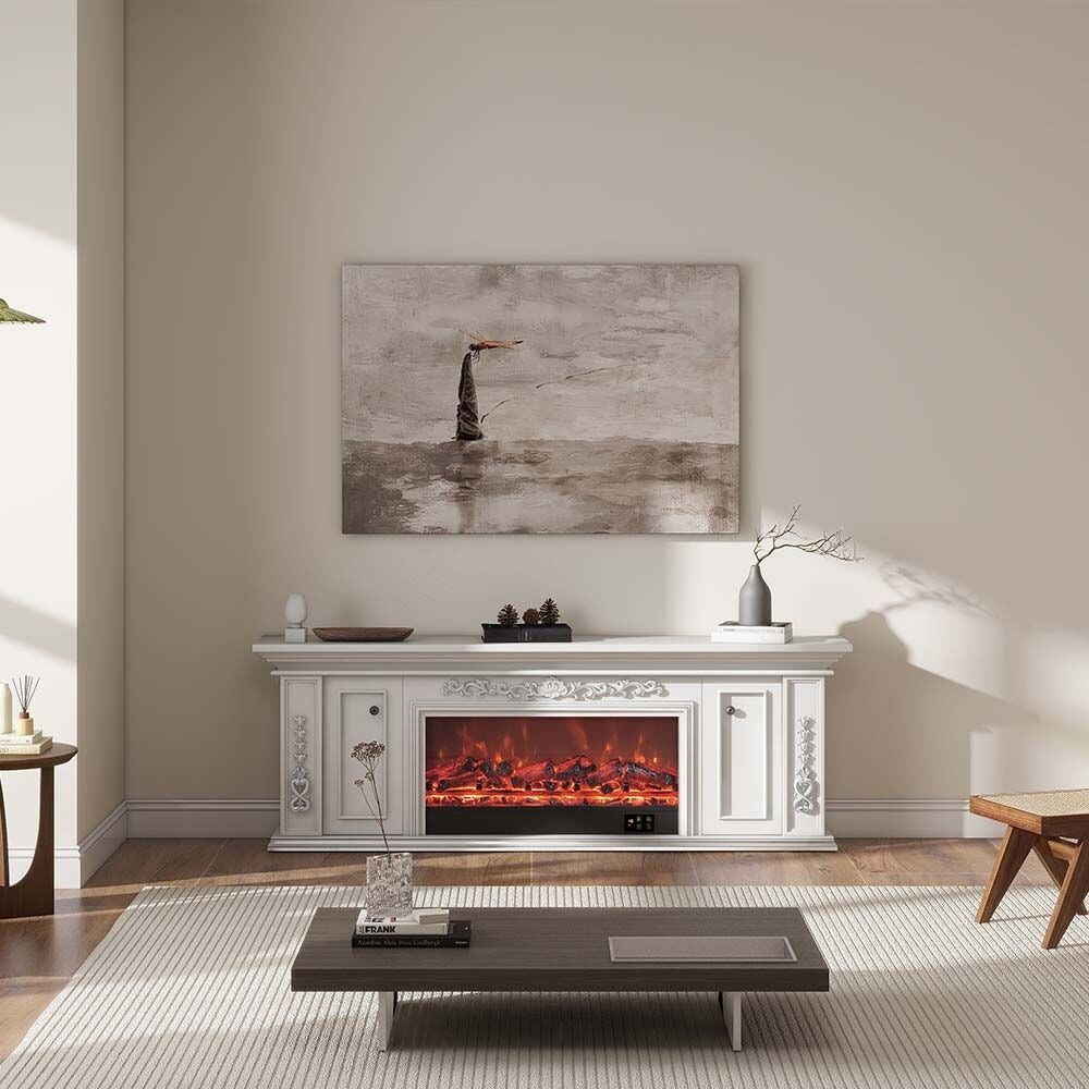 Beige fireplace tv stand discount