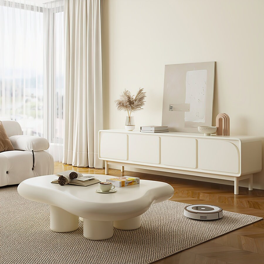 78.74'' Elegance in French Cream White Media Console - 78 inches in width