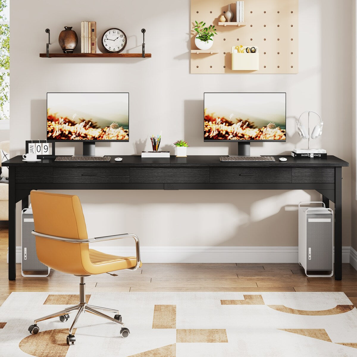 78.7" Extra Long Computer Desk, Two Person Large Desk with 2 Drawers
