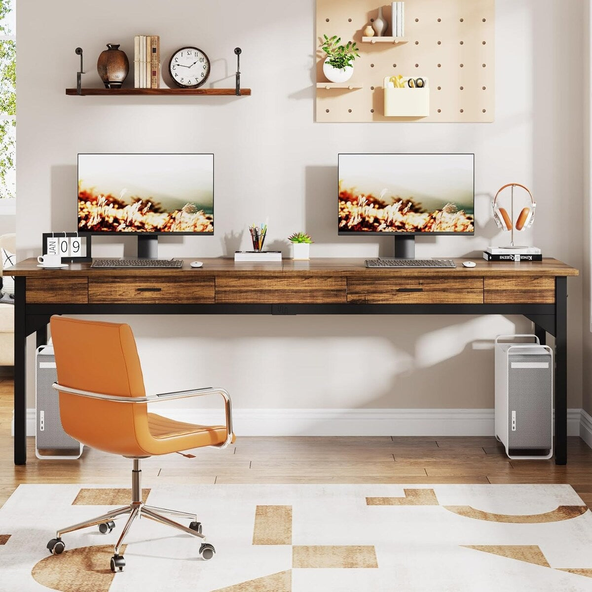 78.7" Extra Long Computer Desk, Two Person Large Desk with 2 Drawers