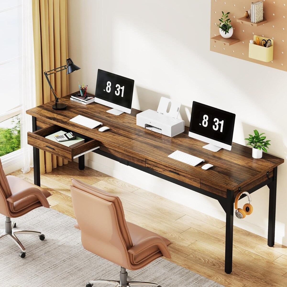 78.7" Extra Long Computer Desk, Two Person Large Desk with 2 Drawers