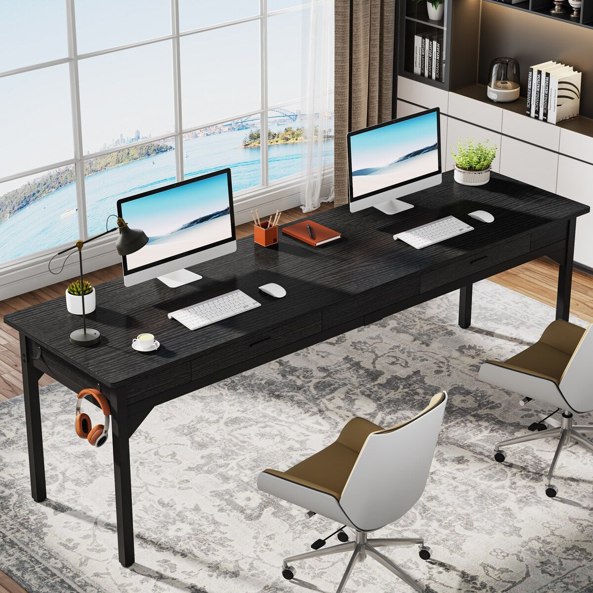 78.7" Extra Long Computer Desk, Two Person Large Desk with 2 Drawers