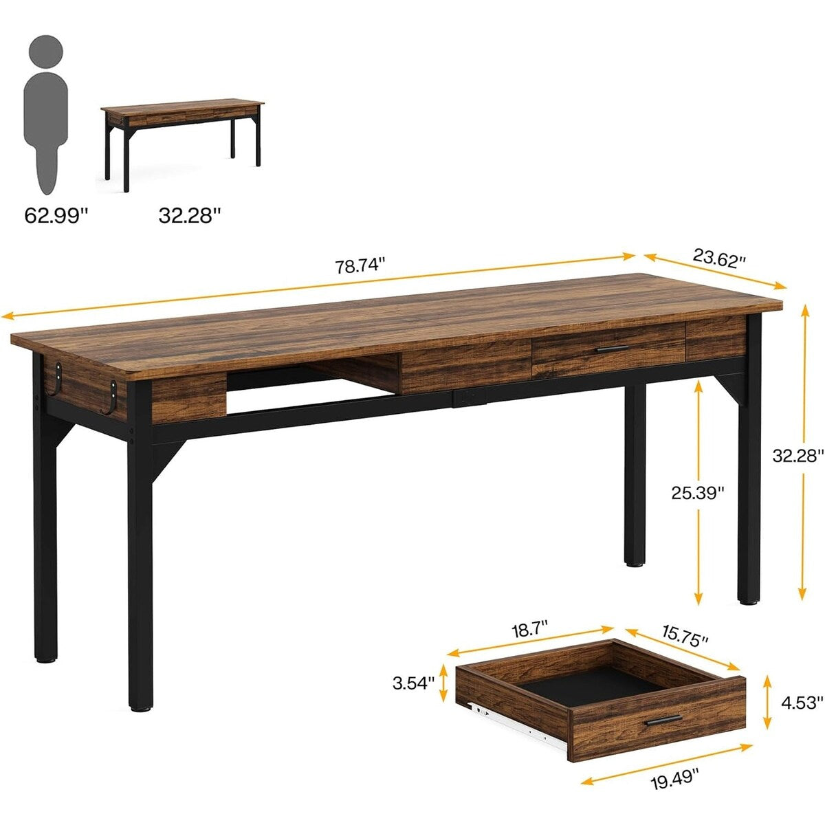 78.7" Extra Long Computer Desk, Two Person Large Desk with 2 Drawers