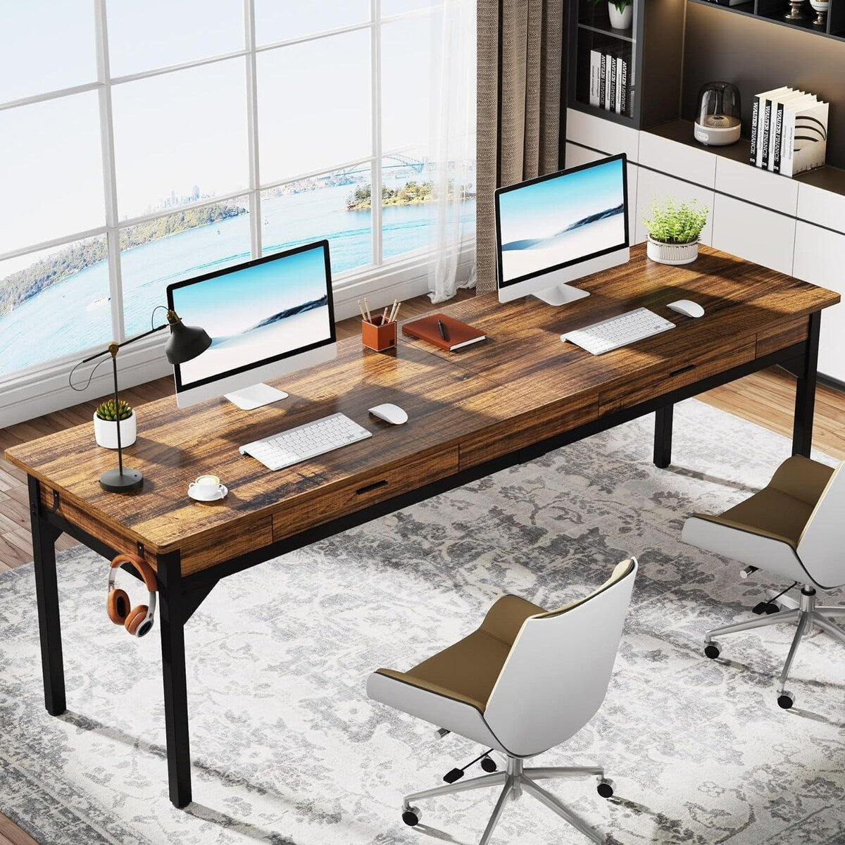 78.7" Extra Long Computer Desk, Two Person Large Desk with 2 Drawers