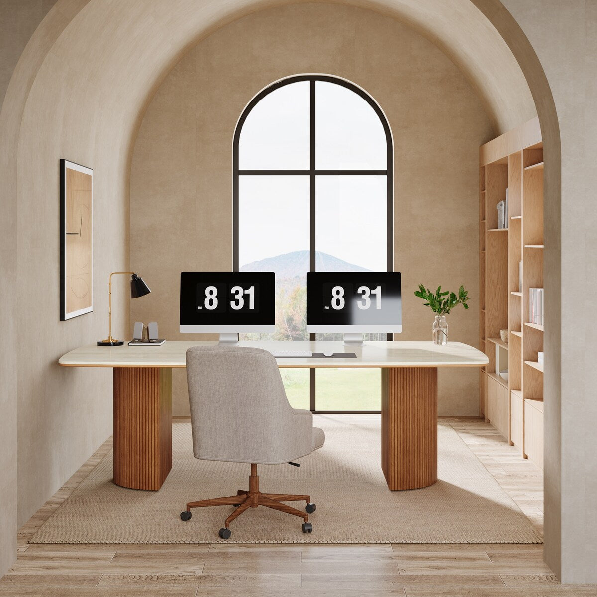 78.8-inch Large Executive Desk Home Office Desks with Travertine Slab Top for Study Room Office