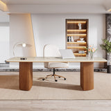 78.8-inch Large Executive Desk Home Office Desks with Travertine Slab Top for Study Room Office