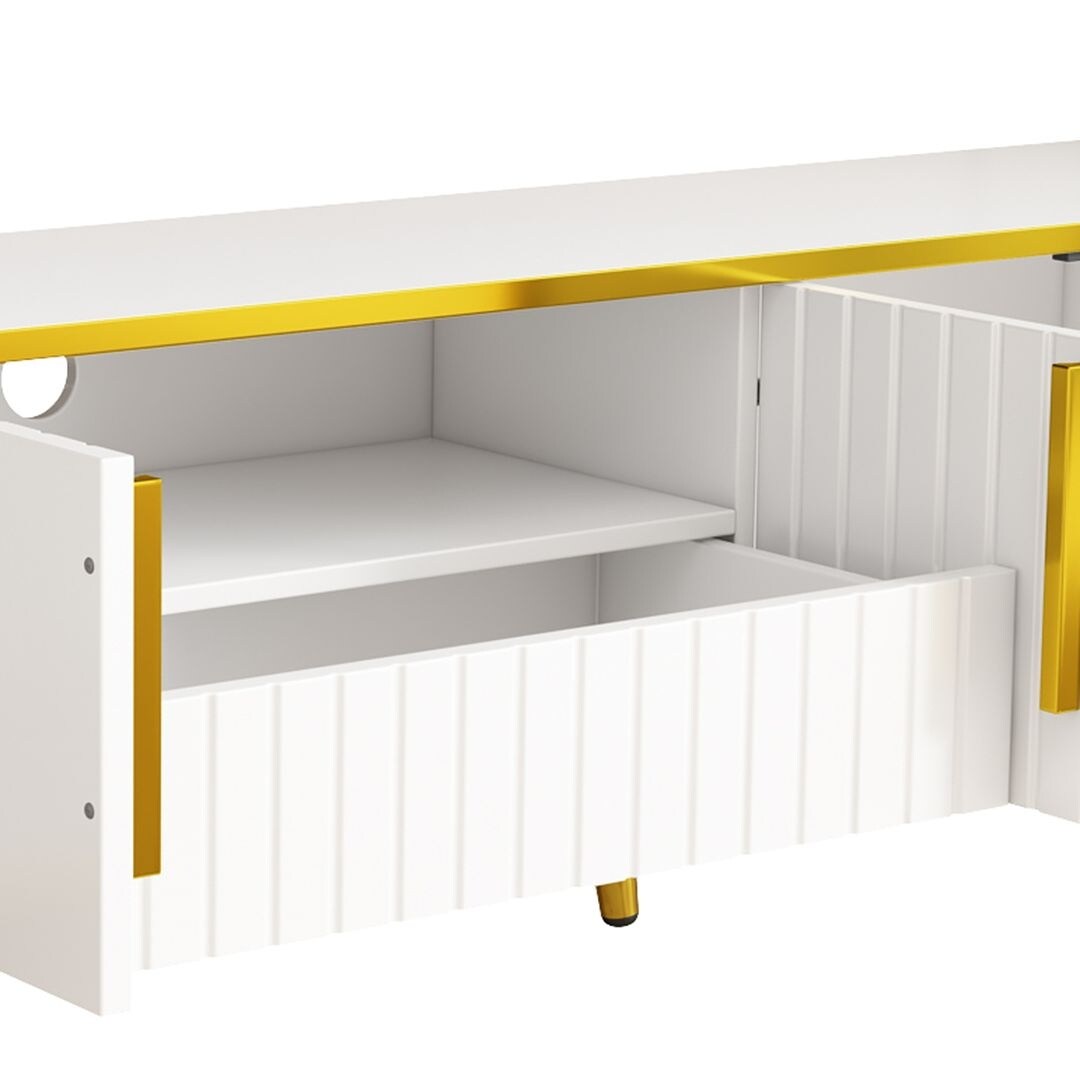 78.8" Luxury Minimalism TV Stand with Storage Shelves and Unique Gold Legs - White/Black