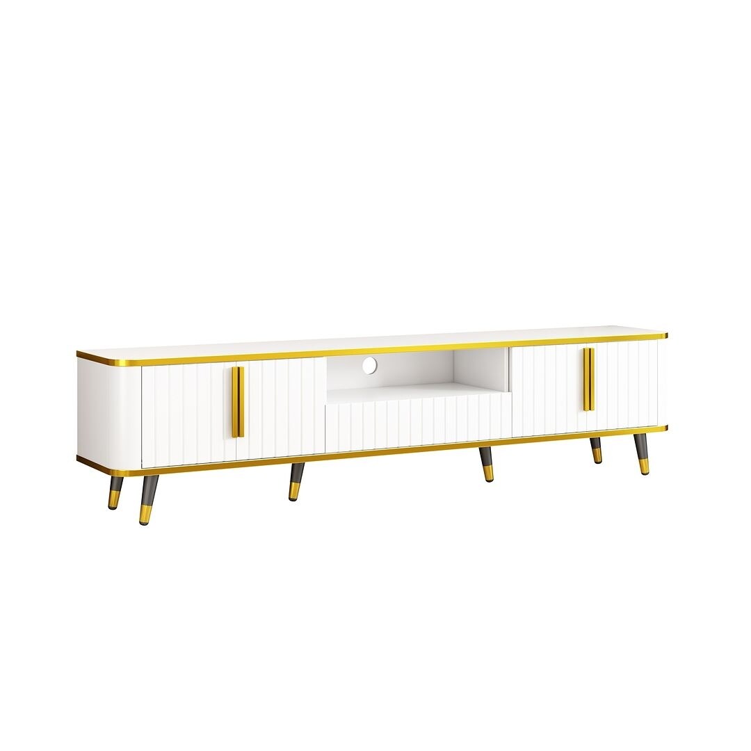 78.8" Luxury Minimalism TV Stand with Storage Shelves and Unique Gold Legs - White/Black