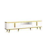 78.8" Luxury Minimalism TV Stand with Storage Shelves and Unique Gold Legs - White/Black