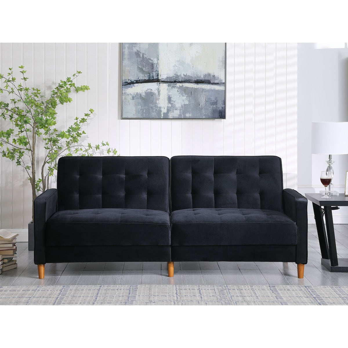 78" Loveseat Comfort Velvet Thickened Upholstered Convertible Sofa Bed with Adjustable Back