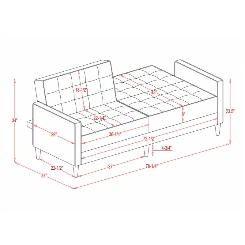 78" Loveseat Comfort Velvet Thickened Upholstered Convertible Sofa Bed with Adjustable Back